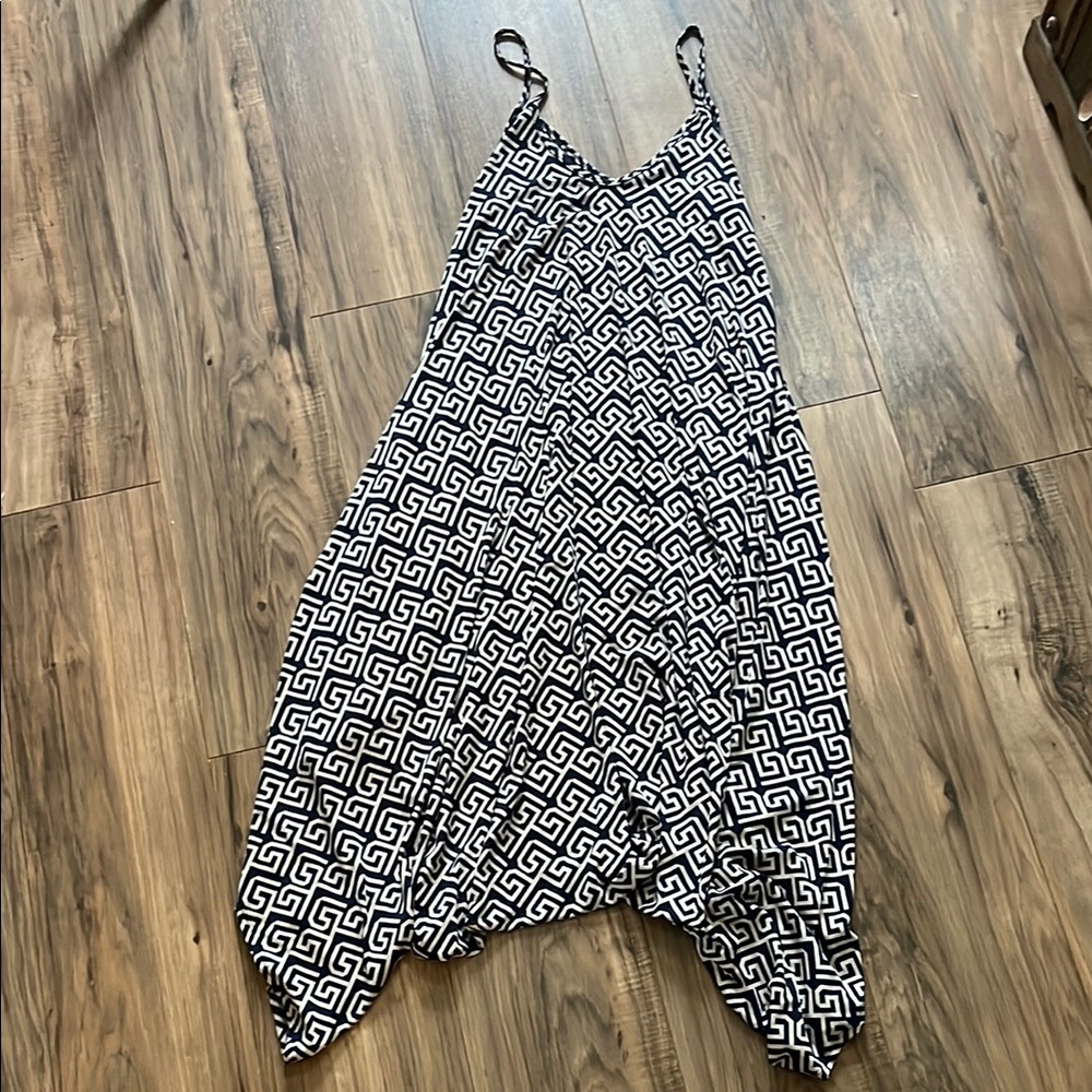 Canari Navy and White Greek Geometric Harem Jumpsuit M